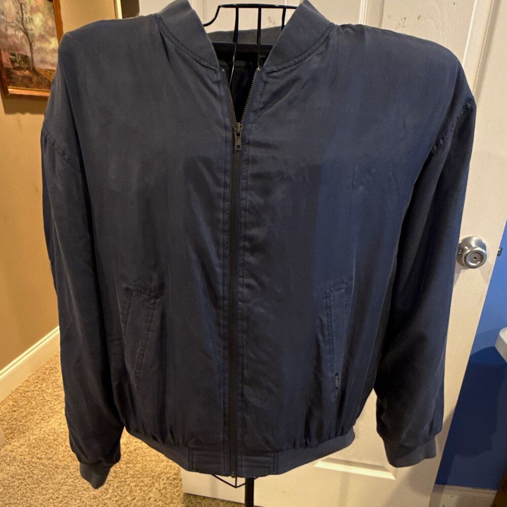 Vintage SUMMA Silk Men's Blue Bomber Jacket Full Zip Lined Size XL 100% Silk